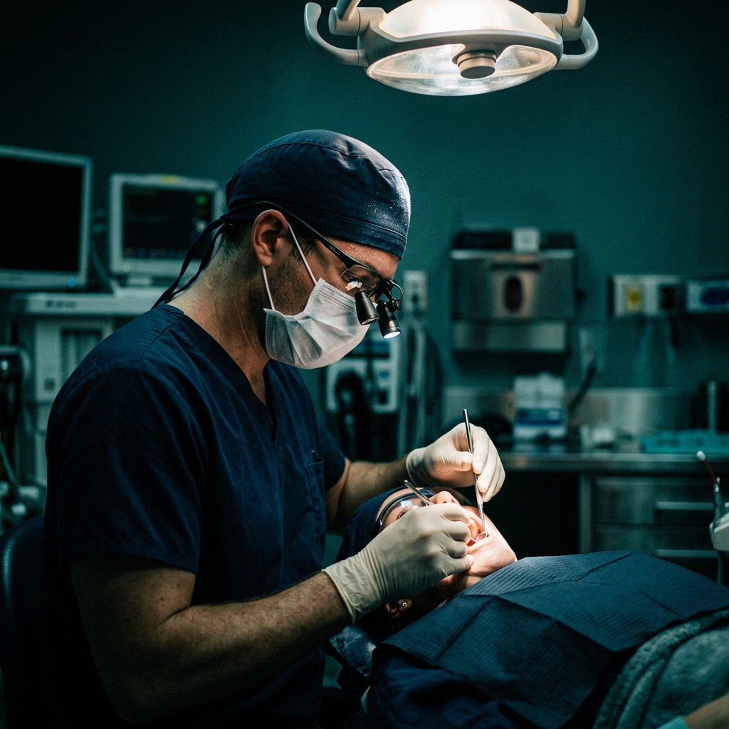 Dentist performing a precise dental procedure